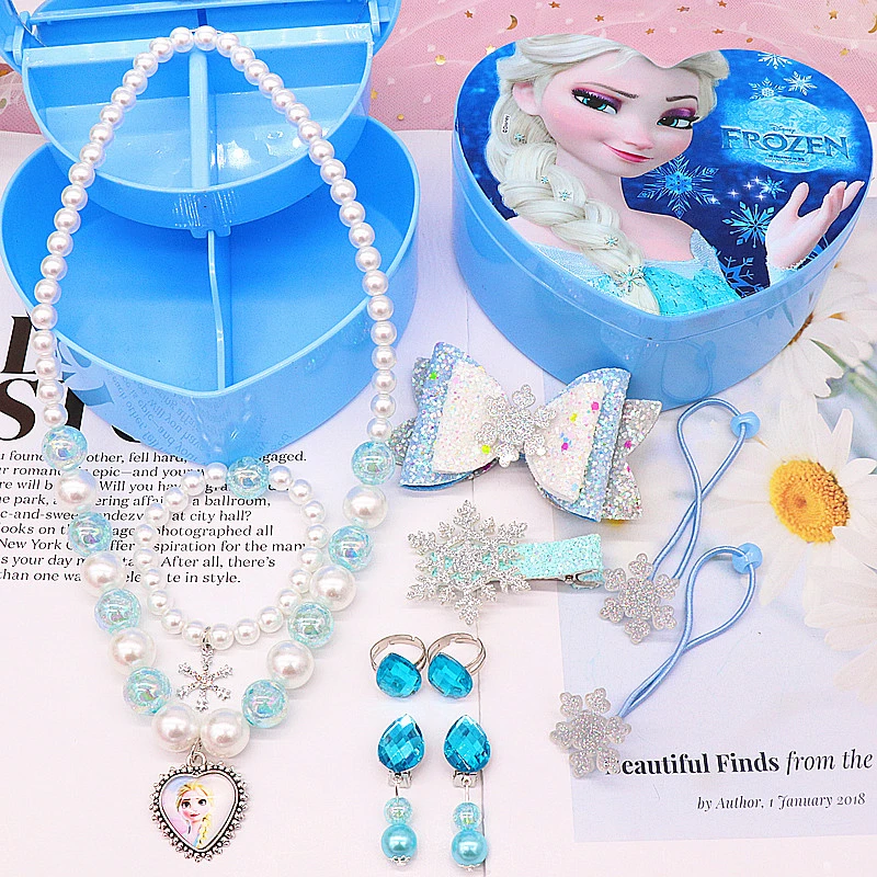 Frozen Princess Hair Accessories Children Kids Elsa Jewelry Gift Set Birthday Box Make Up Necklace 10pcs/box | Детская одежда и