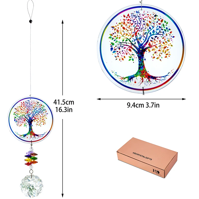 hd chakra tree of life suncatcher handmade crystal mandala prism decor window car wall art hanging ornament for home office free global shipping