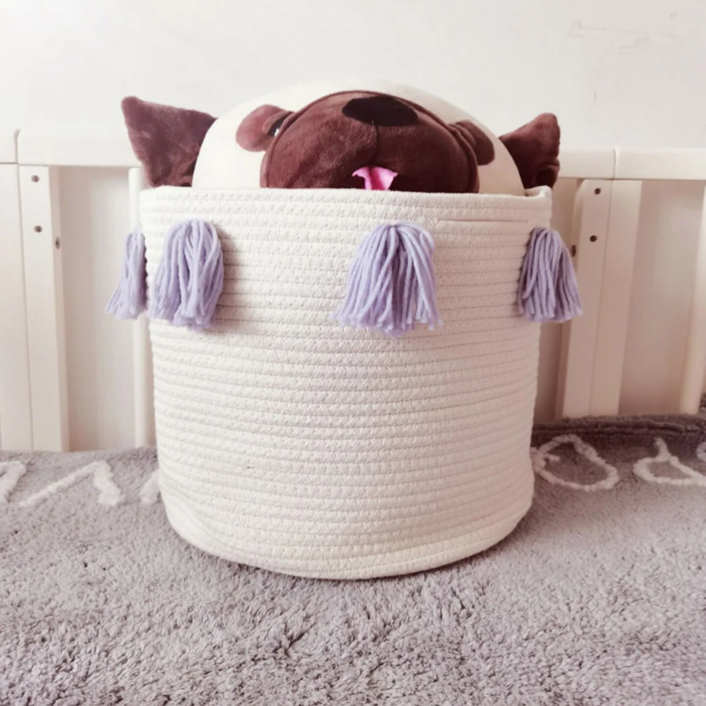 

Cotton Knitted Rope Tassel Home Storage Basket Box Photo Decor Sundries Toy Storage Bucket Holder Organizer Container