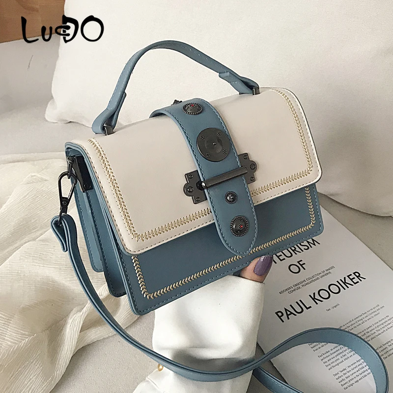

Vintage Rivets Contrast bag 2022 Summer Casual Tote Bag High Quality PU Leather Shoulder Messenger bag luxury Handbag Designer