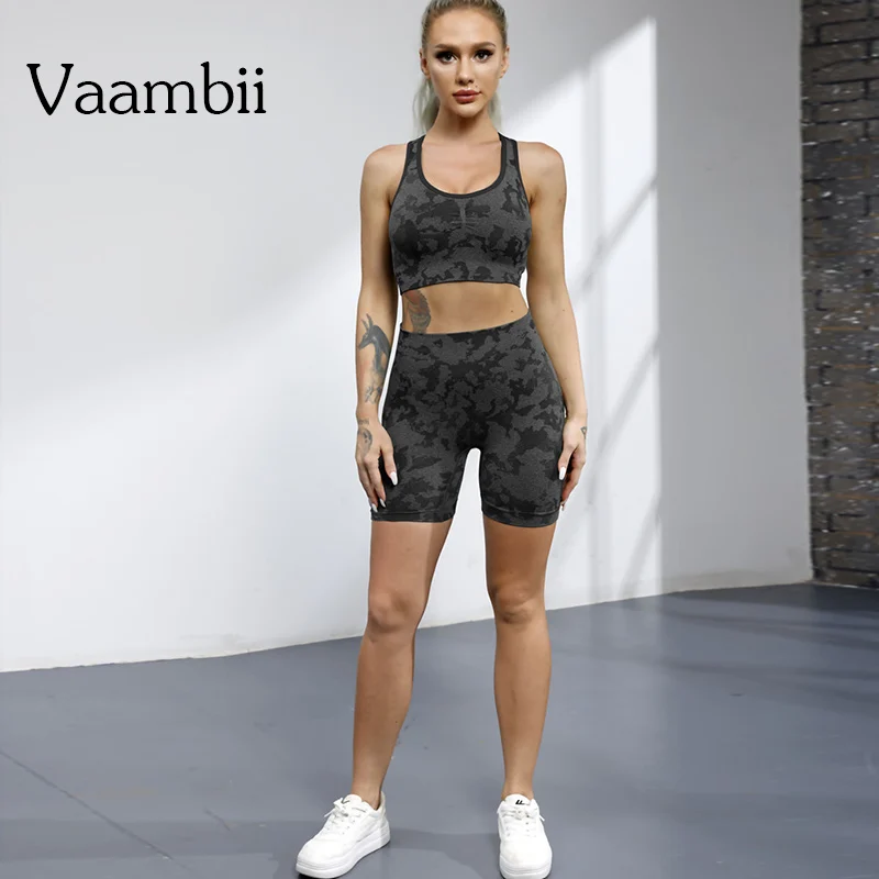 

Camo Summer Sport Suit For Women Seamless Yoga Set Woman 2 Pieces Gym Wear Women's Fitness Shorts Sports Bras Ladies Clothing