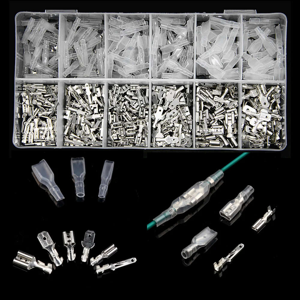 

450 шт 2,8/4,8/6,3 мм провода обжимные Лопата терминалы соединители мужские и женские стыковые соединители с изоляционной трубкой