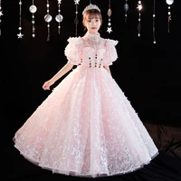 2021 children girls high quality luxury sweet pink birthday wedding party princess fluffy dress girls fashion piano host dress