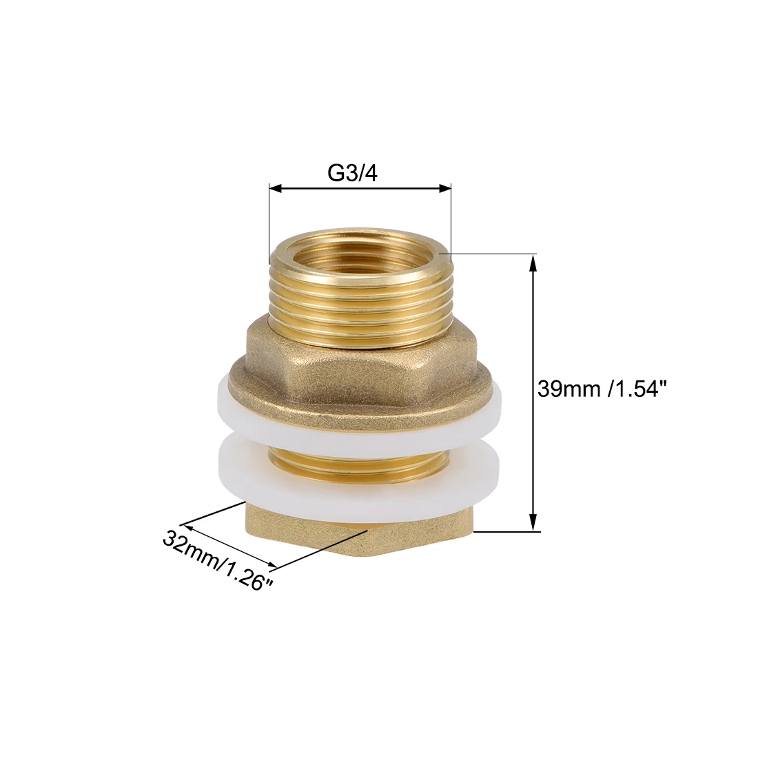 uxcell Brass Threaded Pipe Fitting G3/4 Male x G1/2 Female Hex Bushing Adapter 39mm Length