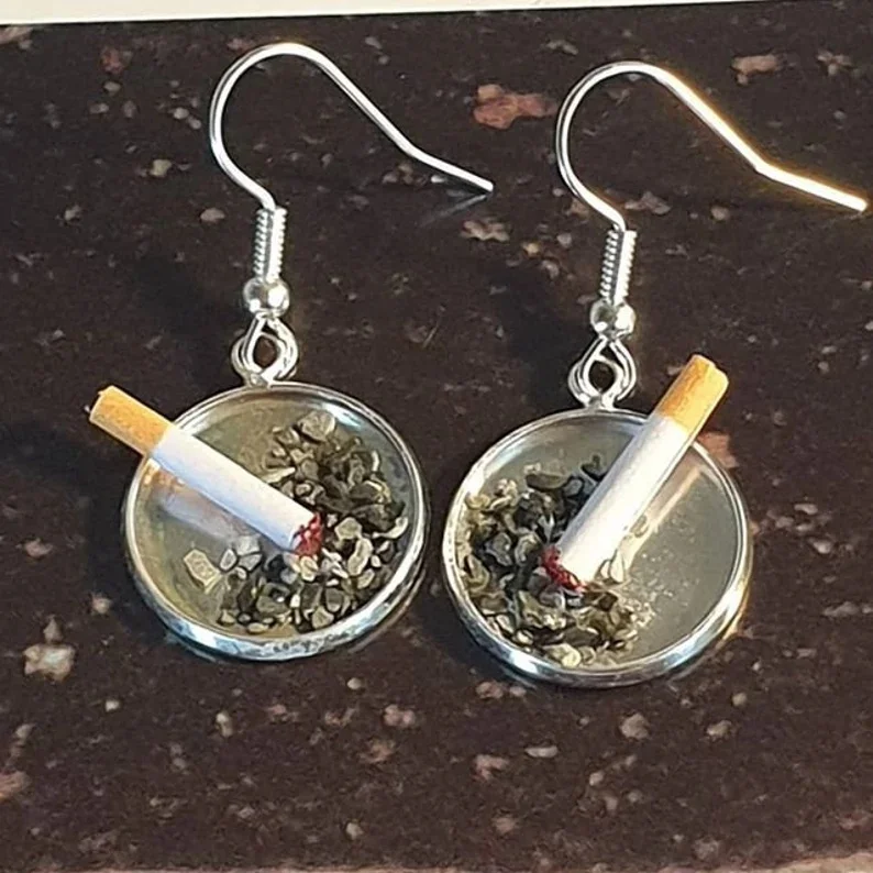 Unique Wine & Cigarette Earrings,Wine Gift. Unisex Jewelry