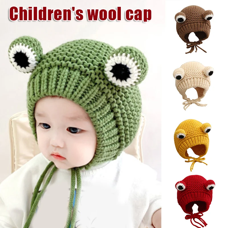 Good Healthy Frog Figure Woolen Hat 48-50cm Cartoon Beanie Winter Knit Wool Cap with Earflap for Infant and Baby | Красота и здоровье