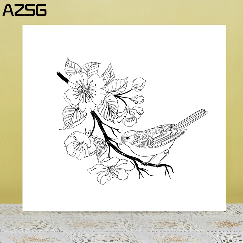 Прозрачные штампы AZSG в виде ветки цветов птиц для рукоделия скрапбукинга
