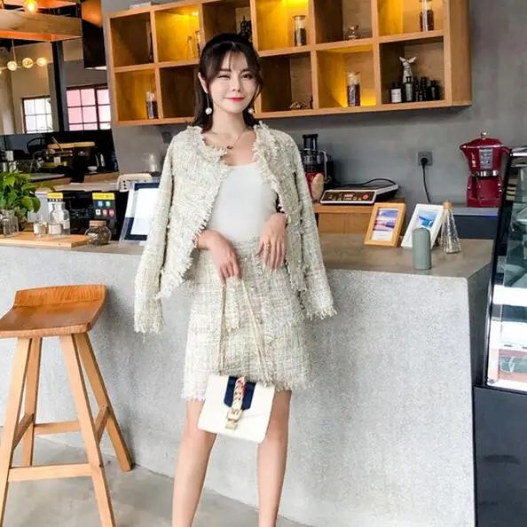 Зима 2020 подиумная твидовая куртка + юбка-карандаш костюм для женщин короткая