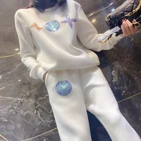 casual sportswear suit autumn and winter korean version of the new large size fashion temperament plus velvet thick sweater
