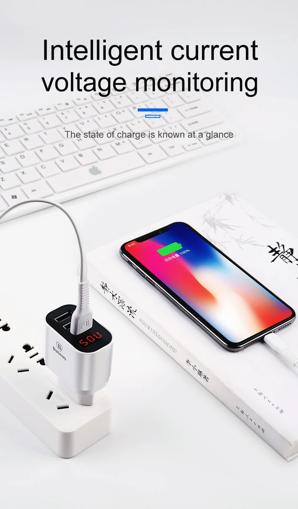 Зарядное устройство USB Baseus с цифровым дисплеем для samsung, Xiaomi, зарядное устройство для телефона, 3.4A, максимальное быстрое зарядное устройство для iPhone, зарядное устройство, адаптер
