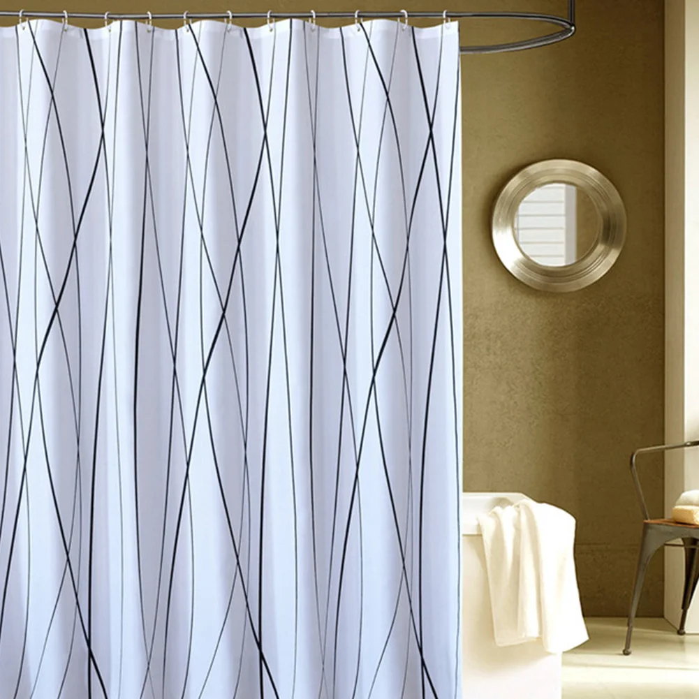Black Line Simple Polyester Thick Waterproof Mildew Bathroom Hotel Shower Curtain 180x200cm Bath | Дом и сад