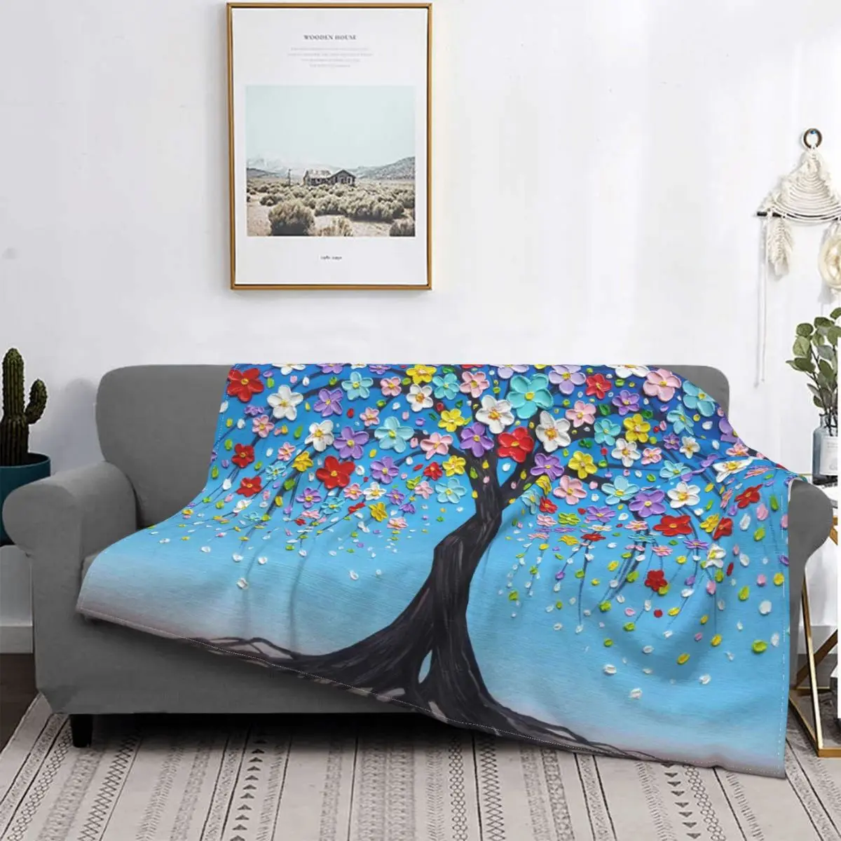 

Tree Of Life Home Art Blanket Plaid Stitch Warm Portable Flannel Throw Blankets For Adult Bed Office
