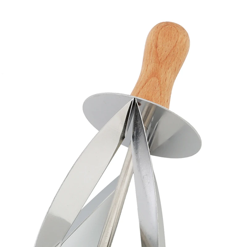 

Stainless Steel Rolling Dough Cutter for Making Croissant With Wooden Handle Rolling Knife For Croissant Bread