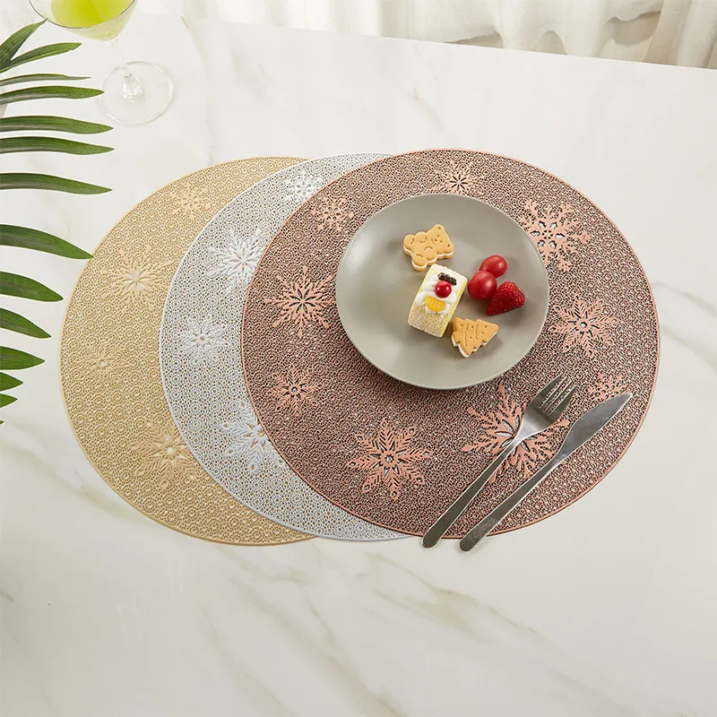 

Nordic Home Christmas Round Hollow PVC Insulation Western Food Decorative Coaster
