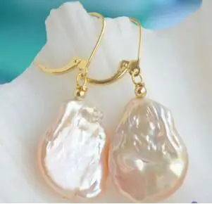 

big 17-20mm pink baroque keshi reborn pearl dangle earring