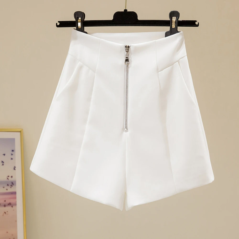 

Vintage Casual Thin Zip Up Summer High Waisted Shorts Women Fashion Straight White Black Wide Legs Baggy Loose Short Clothes