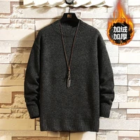 autumn and winter 2021 new brick wall japanese large mens pullover knitted sweater plush thickened bottoming shirt