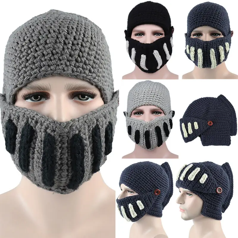 

Унисекс, женская, мужская, зимняя вязаная шапка, модель маска рыцаря, Зимняя Теплая Лыжная шапка