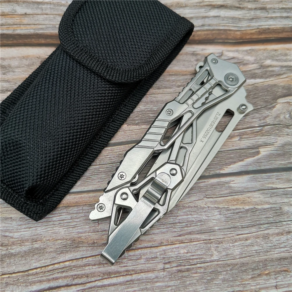 Нож складной серебристый из нержавеющей стали прочный долговечный для кемпинга