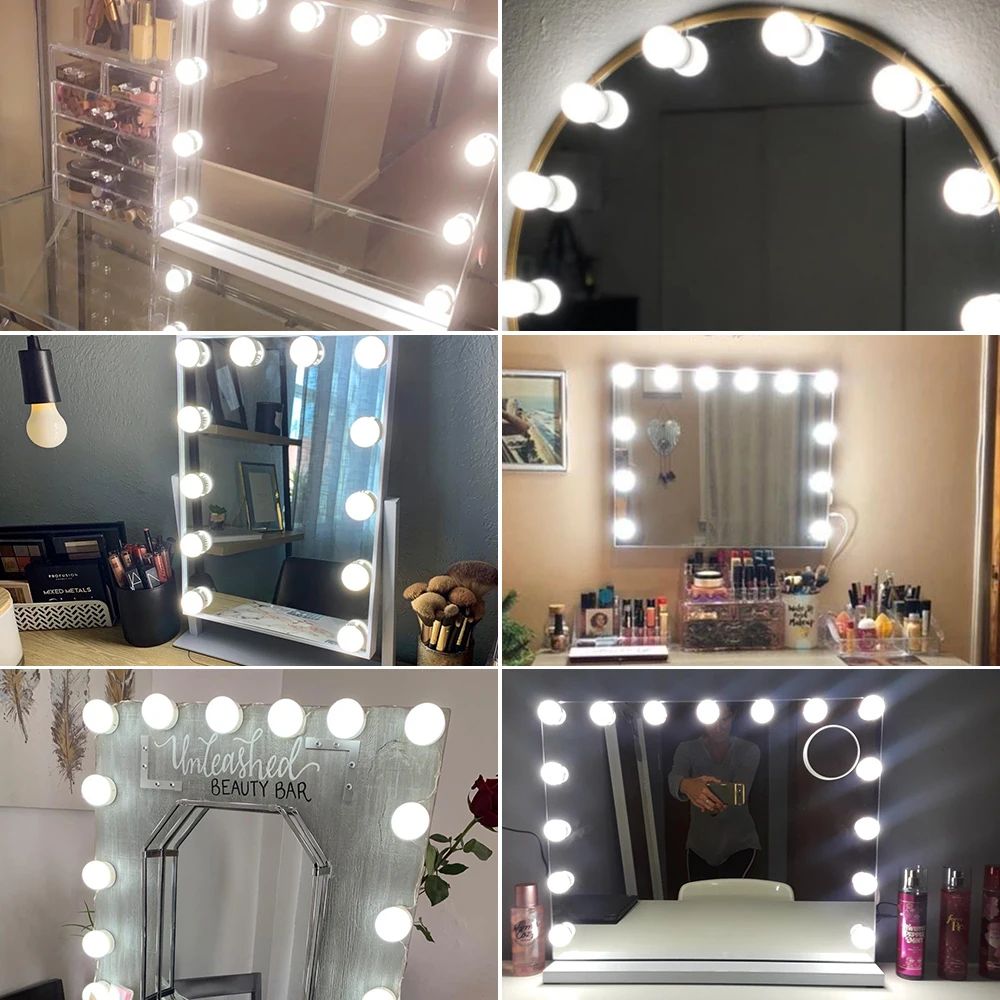 

Dressing Table LED Mirror Light Bulb Cosmetic Lamp 12V Hollywood Dimmable Vanity Light USB Makeup Lamp 2 6 10 14 Bulbs Bedroom