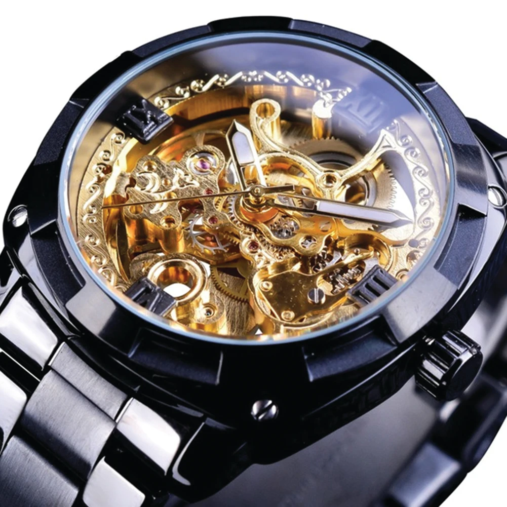 Men Waterproof Automatic Mechanical Watch Fashion Alloy Wristwatch Black Gold Silver Color | Наручные часы