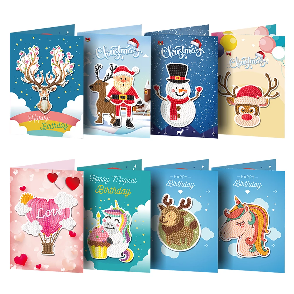 

8pcs/Set DIY Diamond Painting Greeting Cards Special Shaped Drill Christmas Card Kits Crafts for Xmas New Year Birthday Gifts