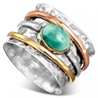 Женское Винтажное кольцо с натуральным камнем, двухцветное широкое кольцо с серебряным покрытием, массивное Ювелирное Украшение для вечеринки в стиле бохо, Подарочная бижутерия
