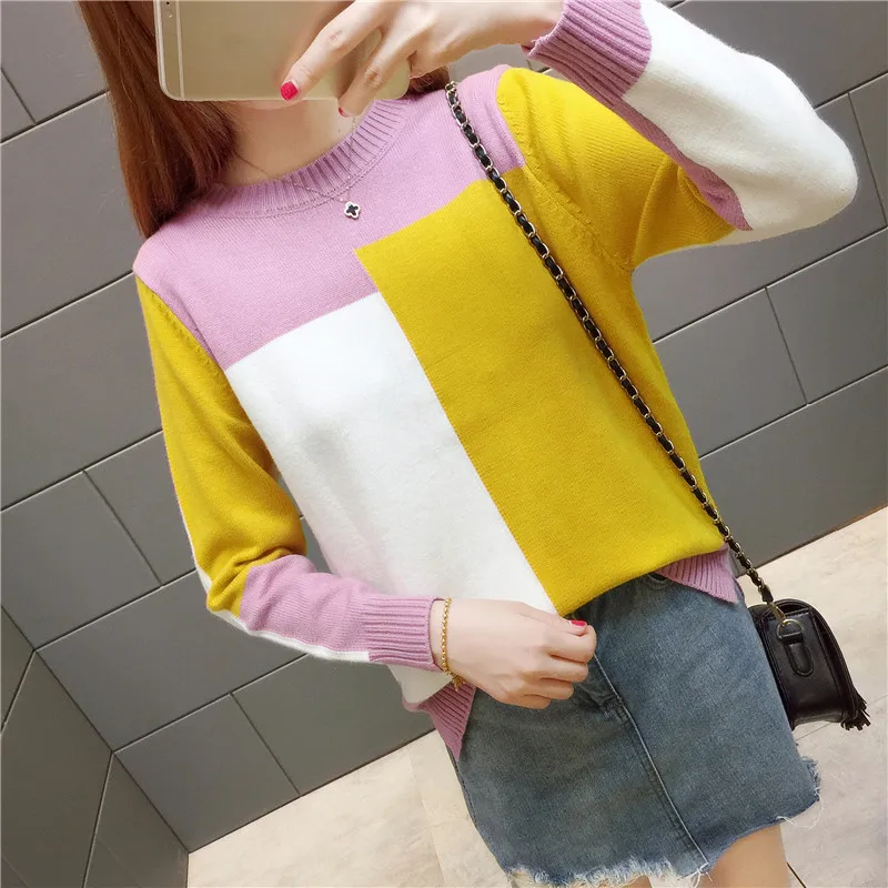 Neploe Color Patchwork Fashion Girl Sueter Mujer Plus Size Knitted Panelled Women Sweaters 2021 Autumn Winter New Pullover 69043 | Женская