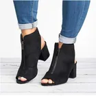 Женские ботильоны из искусственной замши, черные повседневные ботинки из искусственной кожи с открытым носком, на высоком каблуке и молнии, на резиновой подошве, размеры 36-42, 2021
