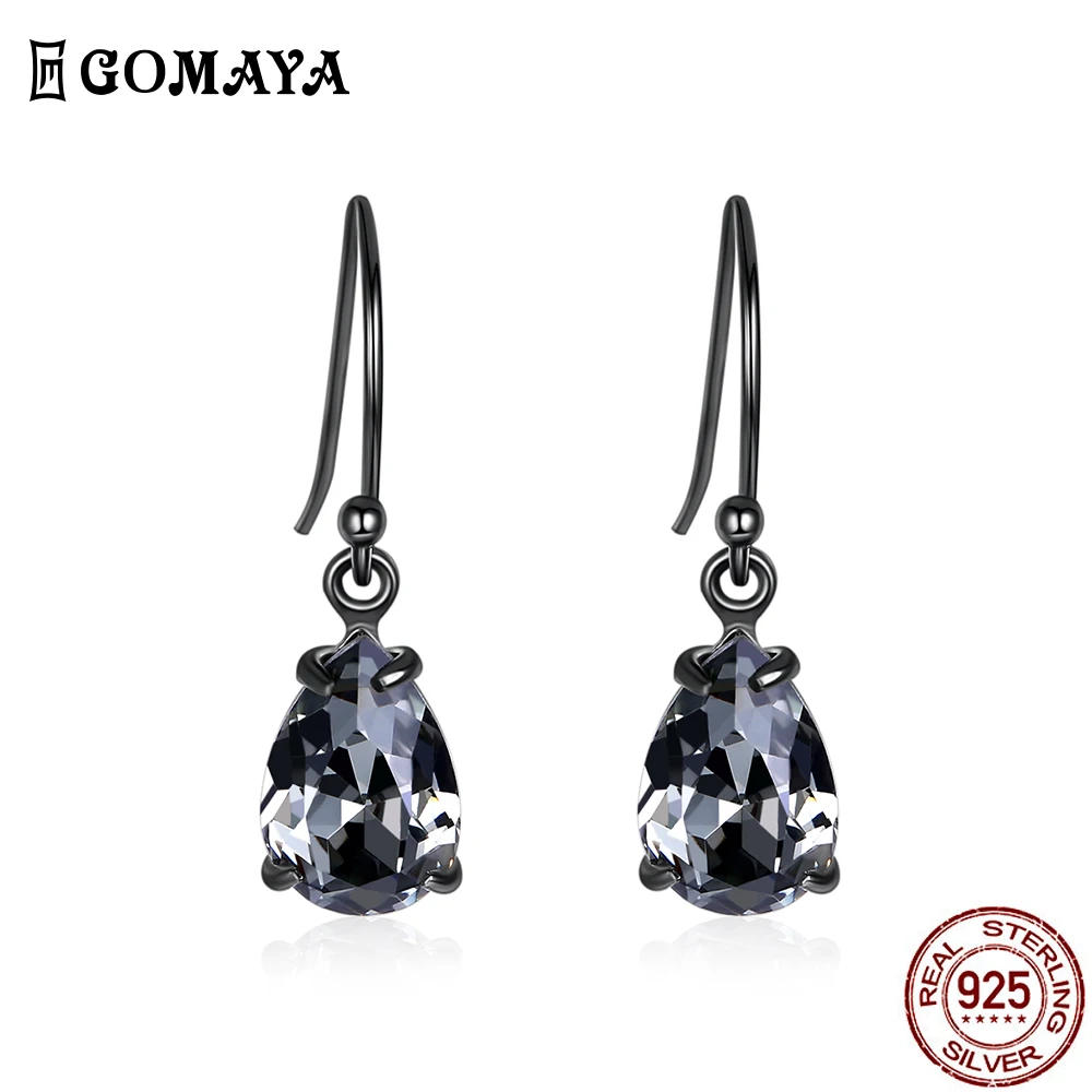 

GOMAYA 925 Sterling Silver Vintage Black Austria Crystal Stud Earrings for Women Wedding Party Hot Selling Fine Jewelry Gift