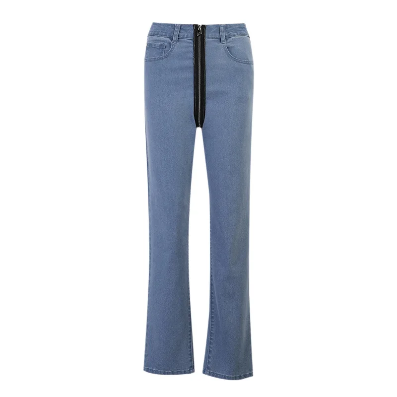 

2021 Sexy Back Zipper Long Jeans Women Classic High Waist Skinny Pencil Light Blue Denim Pants Elastic Stretch Jeans Mom