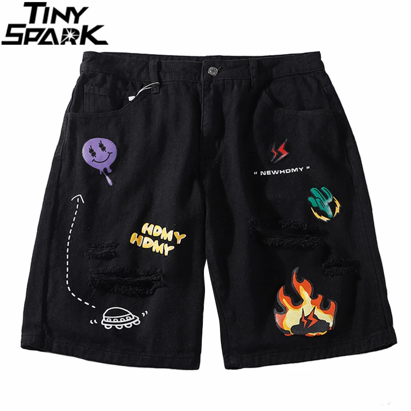 Men 2021 Hip Hop Cargo Shorts Streetwear Fire Flame Graffiti Harajuku Jogger Cotton Summer Track Short Pockets Loose | Мужская одежда