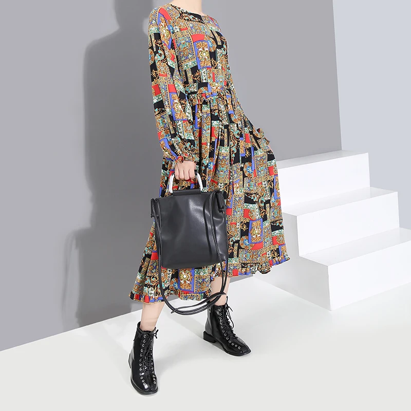 * Новинка 2019 Женское зимнее Модное Длинное Платье до середины икры с принтом