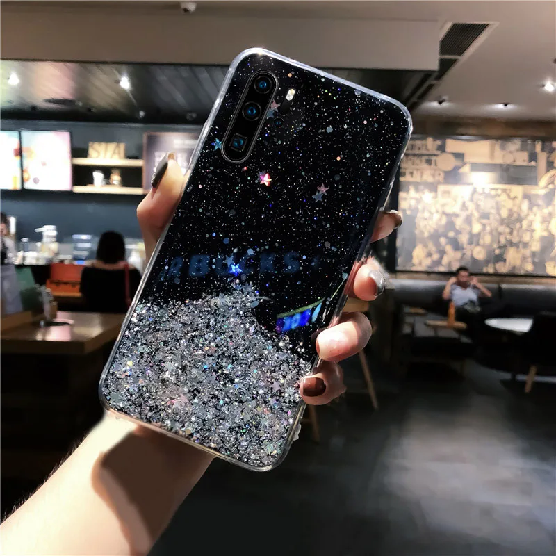 black YBD мягкий Блестящий Звездный чехол для телефона для samsung Galaxy Note 10 10 pro s9 s8 plus note 8 9 s10 plus A50 A70 A40 чехол Fundas - Цвет: black