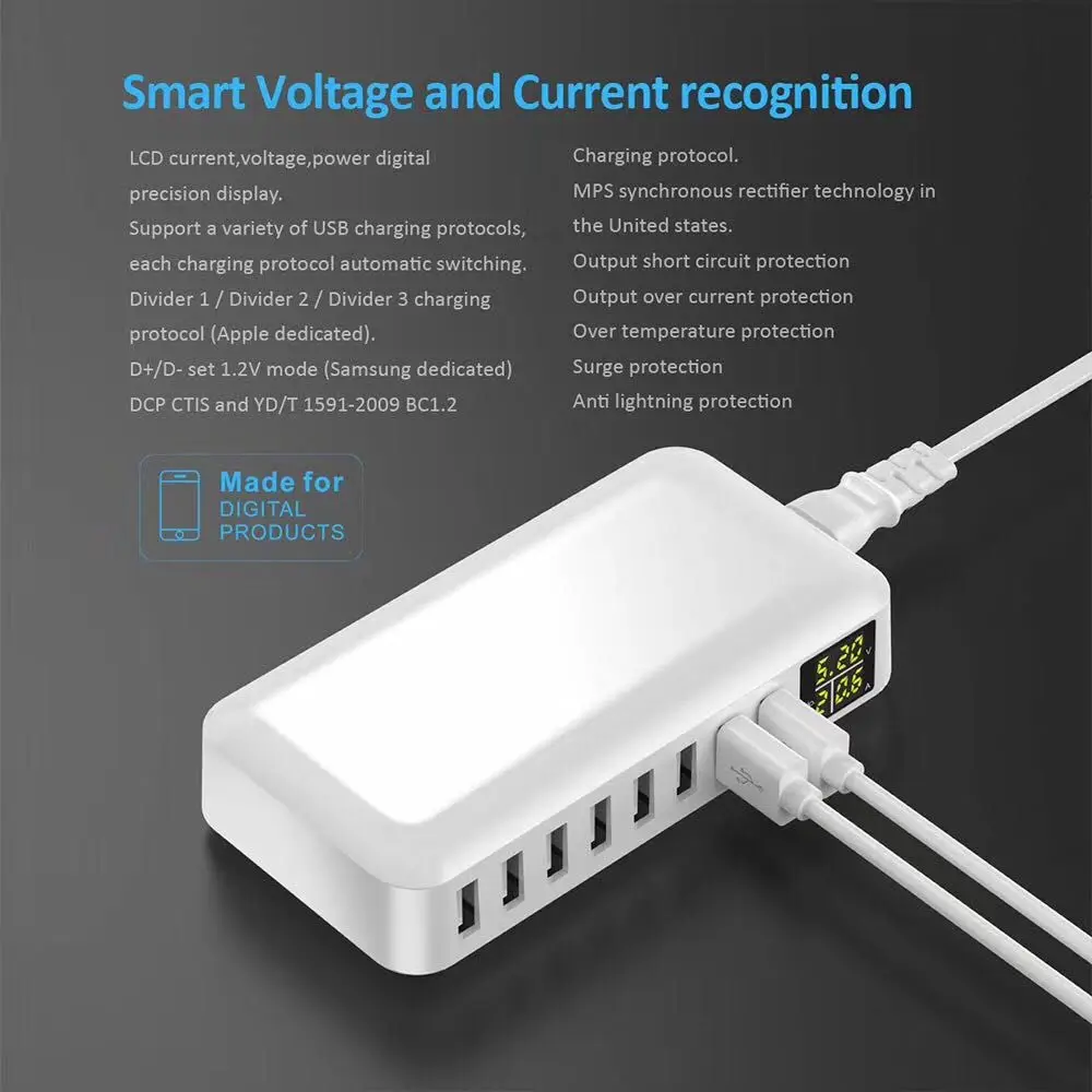 Зарядная Станция AIXXCO с несколькими USB портами зарядная станция 8 и ЖК дисплеем