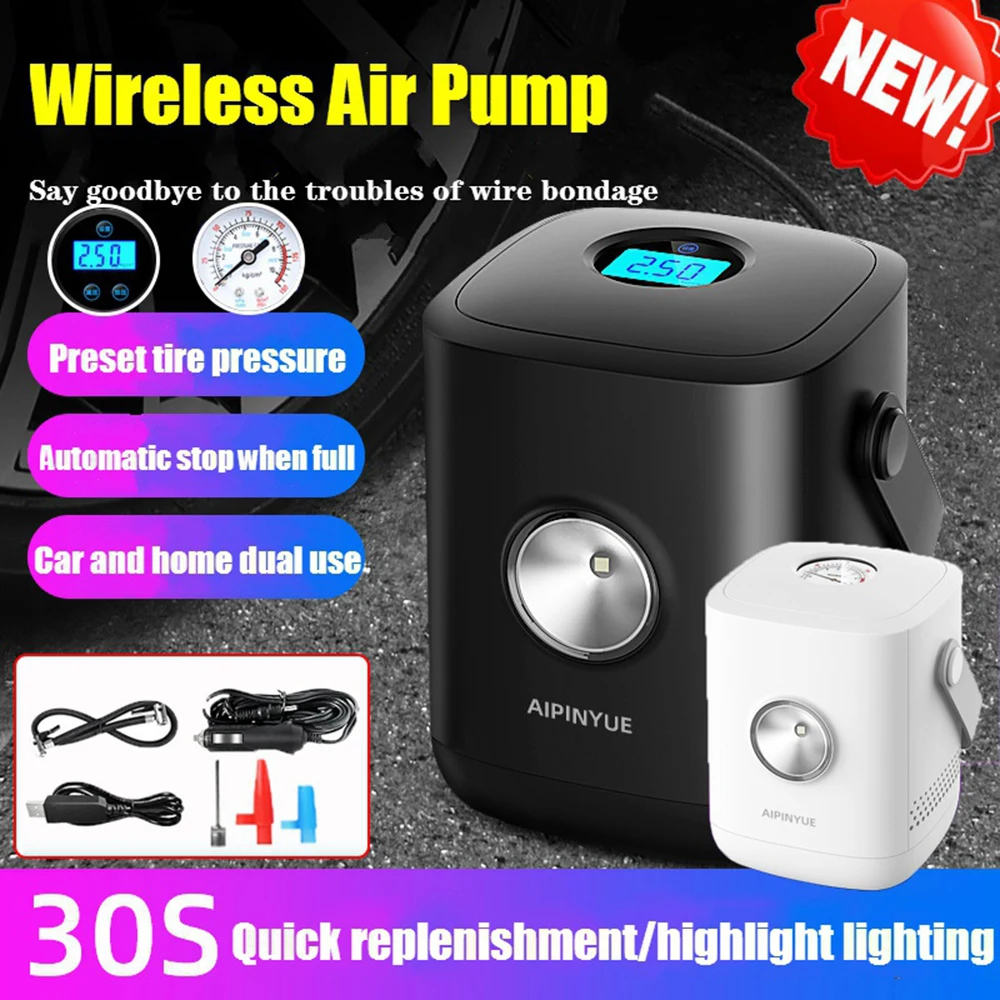 

Квадратный автомобильный беспроводной воздушный насос, портативный Электрический мини-насос высокой мощности с цифровым дисплеем для авт...