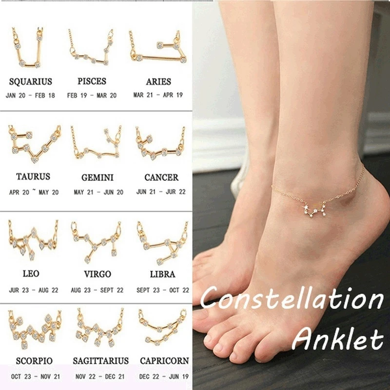 

12 Constellation Rhinestone Anklet for Women Crystal Foot Guardian Star Wristbands Leg Foot Anklets Jewelry Birthday Gifts