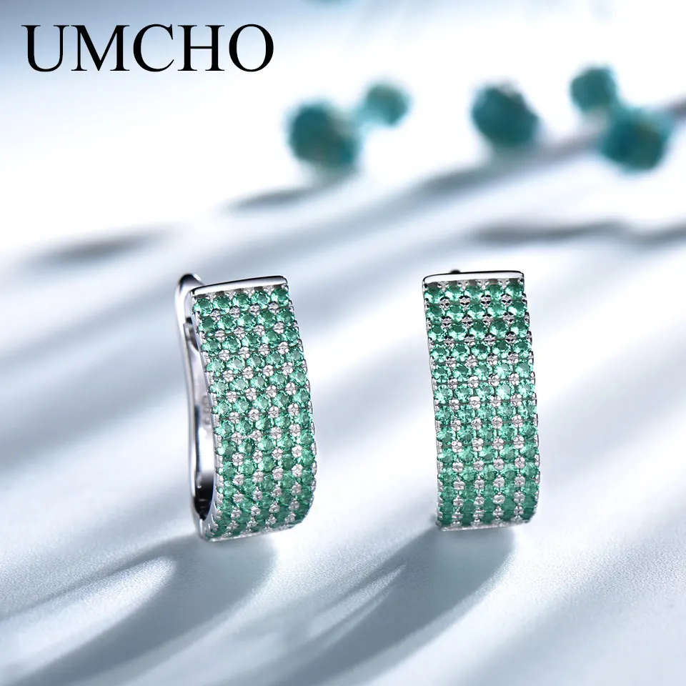 Женские серьги клипсы UMCHO из серебра 925 пробы с зеленым изумрудом|Серьги-клипсы| |