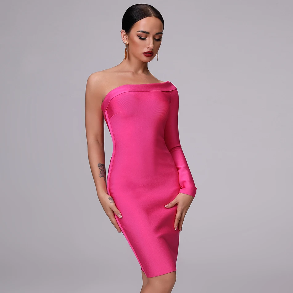 Женская обувь высокого качества с длинным рукавом на одно плечо Бандажное платье
