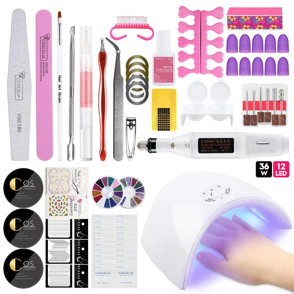 36W no gel set 80 Вт/48 Вт/36 Вт УФ светодиодная лампа маникюрный набор кисточки для маникюра Набор гель-лаков для ногтей все для маникюра Набор для УФ-гель для дизайна ногтей набор для ногтей - Цвет: 36W no gel set