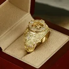 Роскошное винтажное мужское кольцо-печатка, печатка, кольцо, ретро Резьба, золотой цвет, с кристаллами, вечерние кольца