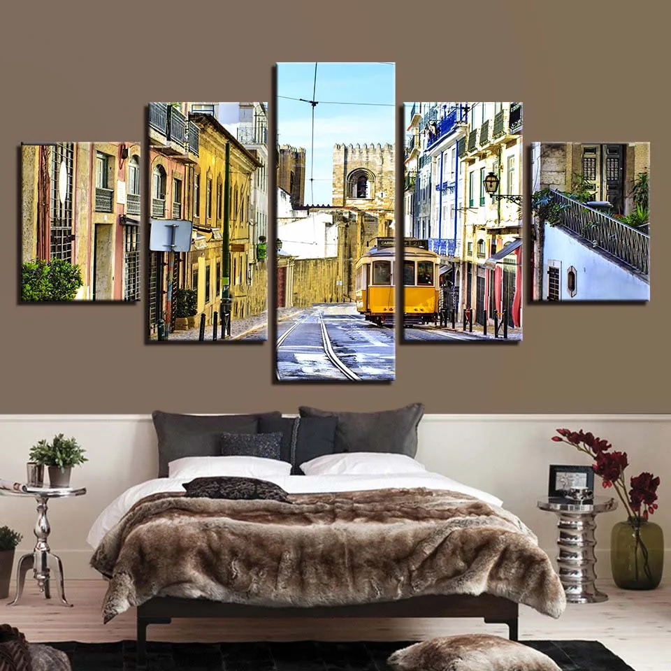 

Vintage Urban Castle Life Modular Canvas HD Prints Posters Home Decor Wall Art Pictures 5 Pieces Art Paintings No Frame