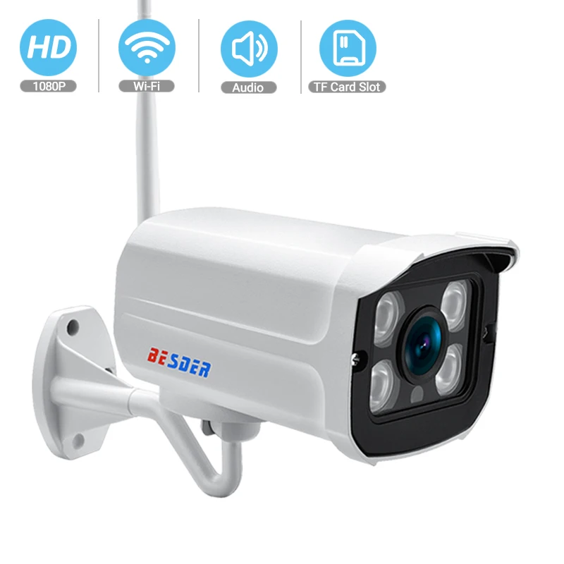 BESDER Wifi наружная IP камера 1080P 720PAudio запись металлическая Водонепроницаемая 2.0MP