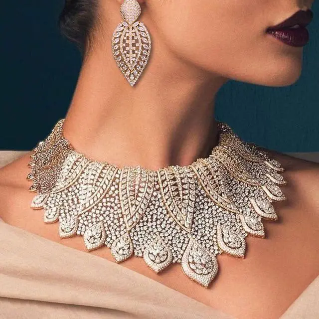 BrideTalk Luxury 4PCS Chokers Necklace Earring Sets Nigerian For Women Cubic Zircon Indian Wedding Bridal Jewelry Set 2020 | Украшения и