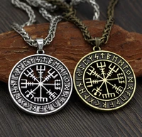 retro nordic viking runavin odin logo compass pendant necklace mens trendy jewelry long amulet