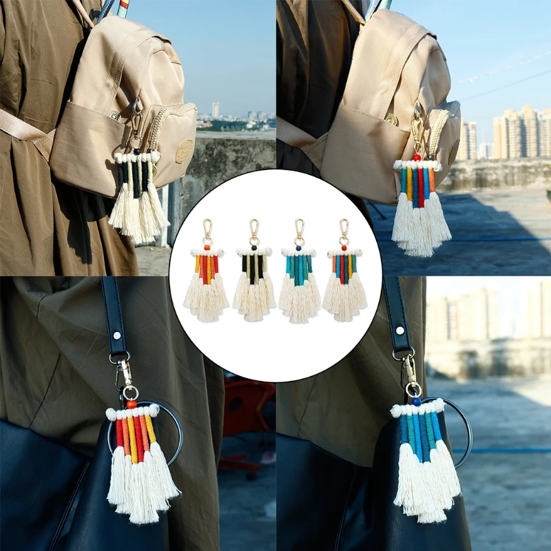 

Weaving Rainbow Keychains for Women Boho Handmade Key Holder Keyring Macrame Bag Charm Accessories Car Hanging Jewelry