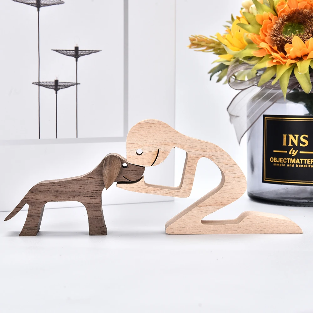 

Couple's Statue Handmade Wooden Small Miniatures Dog Woman Man Desk Decoration Anniversary Birthday Valentine's Day Gift OEM
