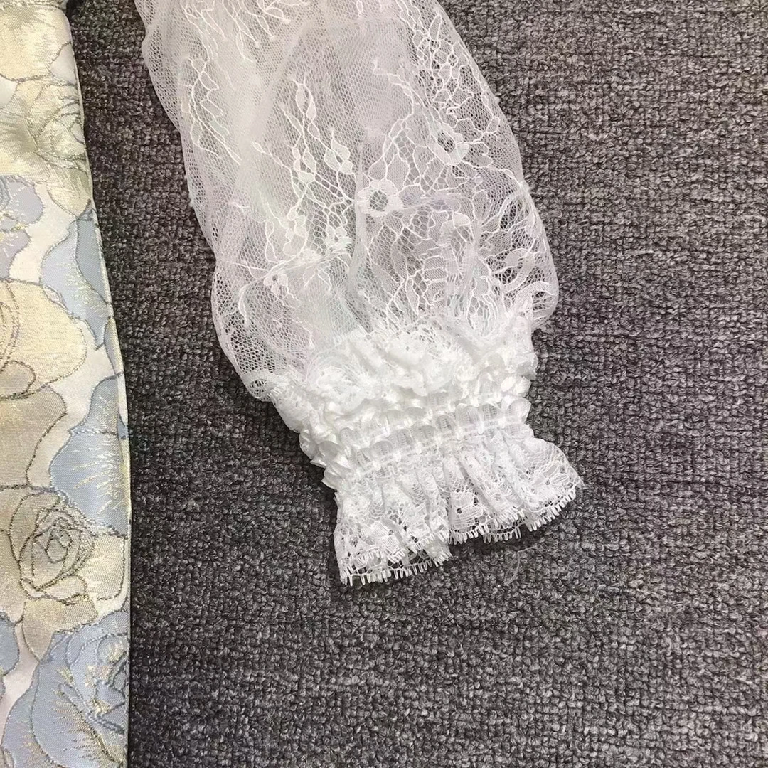

European Noble Runway Fashion Prom Dress Long Sleeve Flower Embossed Vintage Lace Patchwork Mujer Festa Vestido