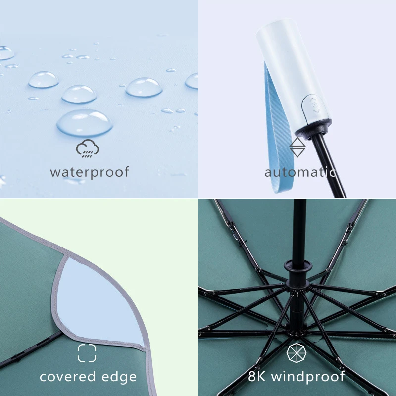 

New Safe Automatic Umbrella Rain Women Windproof Safe Fillet Edge Sun Umbrella Children Travel Folding Umbrellas No Beads UPF50+