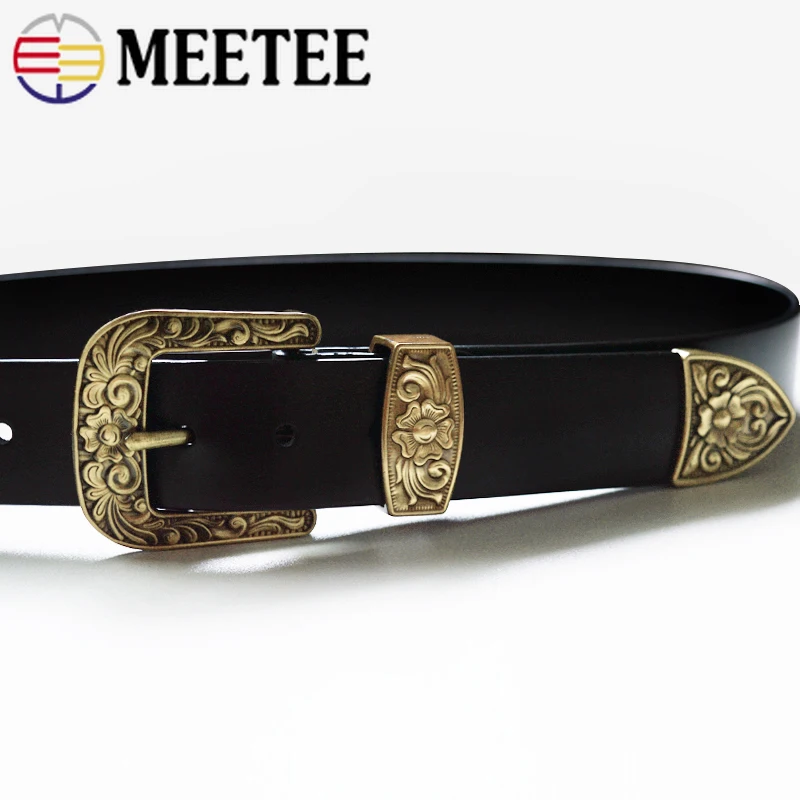 Meetee 1 комплект(3 шт.) 35/40 мм твердая латунь высокое качество Резные булавки с ремешками и пряжками; джинсы аксессуары DIY LeatherCraft фурнитура Декор
